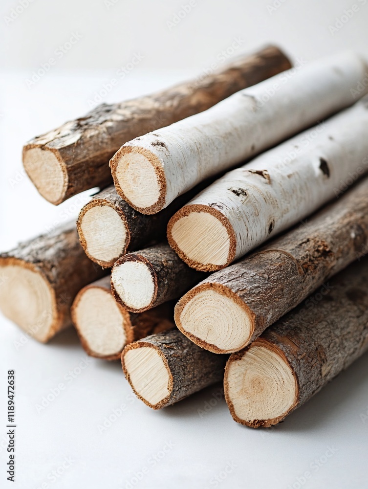 Stack of birch and other wood logs, showing cut ends and natural textures. Stack of birch and other wood logs, showing cut ends and natural textures.