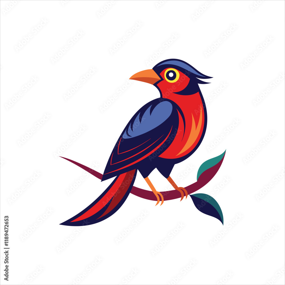 Obraz premium Stylized Bird Perched on Branch Vector Illustration