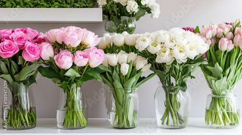 Wallpaper Mural Colorful spring flowers in diverse vases adorn a white table, creating a fresh and inviting atmosphere in a Louisiana shop Torontodigital.ca