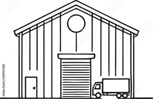 Simple Warehouse Line Drawing Vector Icon Illustration