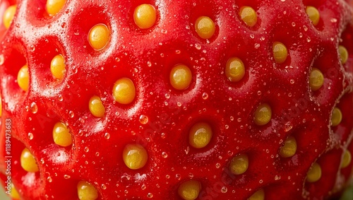 Wallpaper Mural Close up of ripe strawberry with yellow seeds textured skin and glistening droplets under soft light Torontodigital.ca