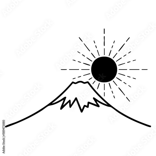 太陽と富士山、ベクター、白黒