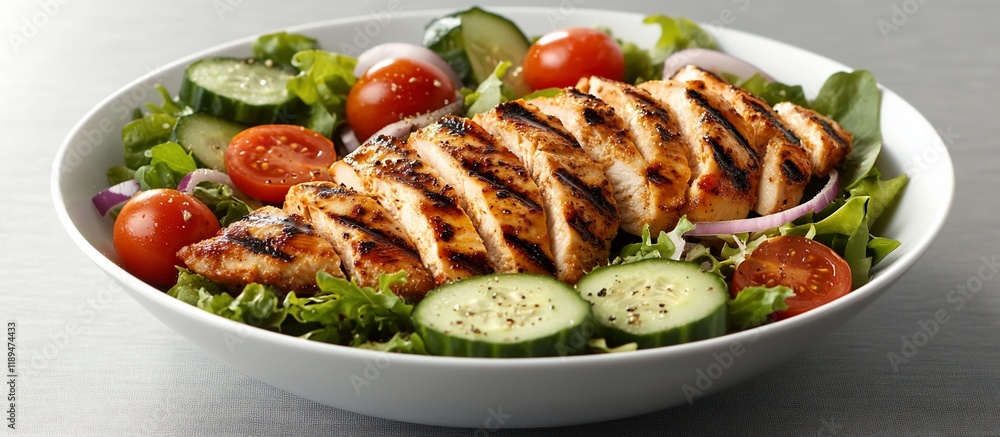Grilled chicken salad with fresh vegetables. Grilled chicken salad with fresh vegetables.