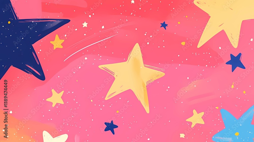 Obraz premium Fun comic cartoon with a pink background and stars, featuring a modern flat illustration style and unique textures.