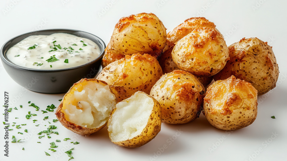 Hasselback Potato with fresh herbs in a plate. Gray concrete background. View from above, flat lay, baked whole potato with spices and cheese on a white background Hasselback Potato with fresh herbs in a plate. Gray concrete background. View from above, flat lay, baked whole potato with spices and cheese on a white background