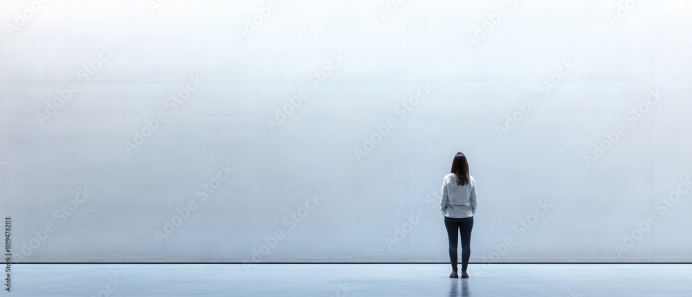 Fototapeta premium woman standing in front of a large blank wall