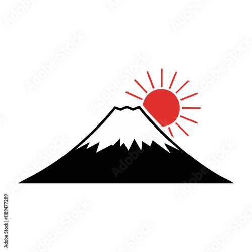 太陽と富士山、ベクター、白黒