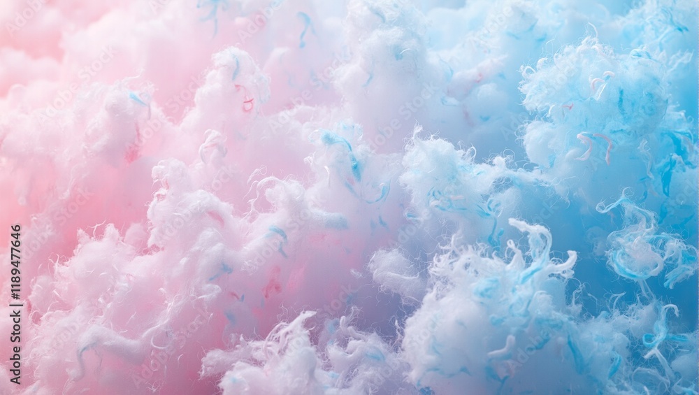 Fototapeta premium Delicate pink and blue cotton candy under carnival lights evoking childhood wonder