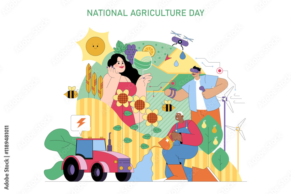 Obraz premium National Agriculture Day. Flat Vector Illustration