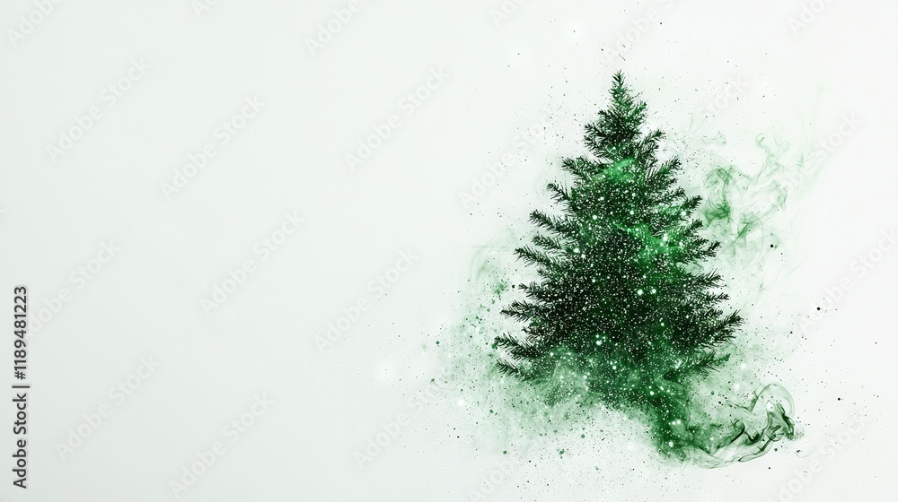 Green Christmas tree on white background with smoke coming from the top Green Christmas tree on white background with smoke coming from the top
