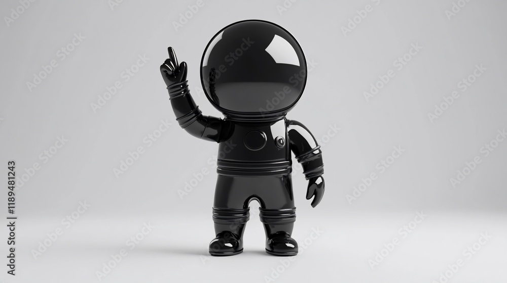 Black glossy astronaut figurine with pointing finger. Black glossy astronaut figurine with pointing finger.
