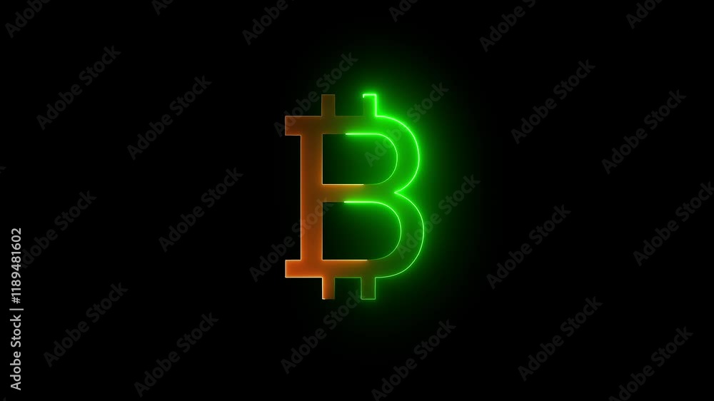 glowing neon Bitcoin symbol on black background. glowing neon Bitcoin symbol on black background.