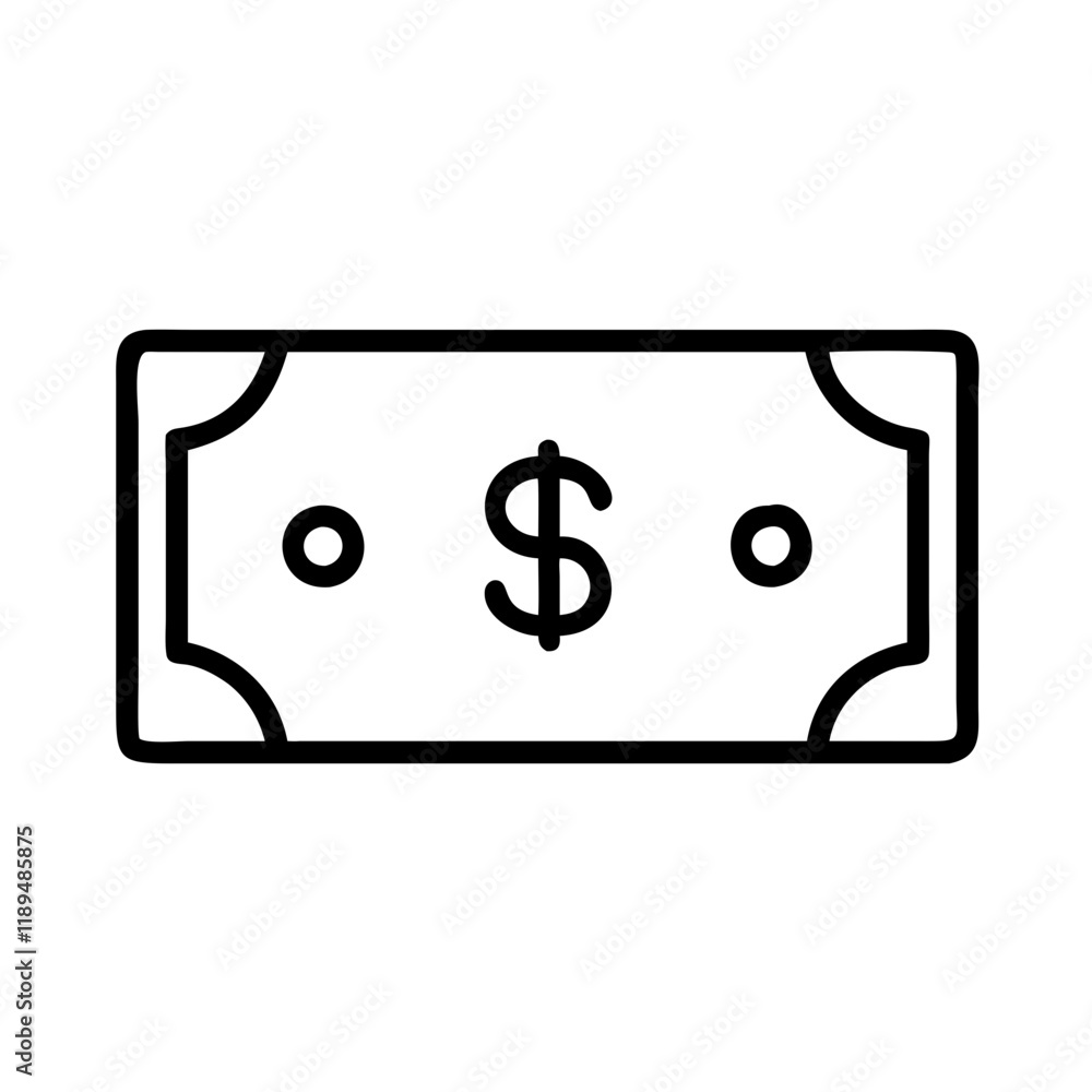 Simple line icon of a banknote featuring a dollar sign in a minimalistic design Simple line icon of a banknote featuring a dollar sign in a minimalistic design