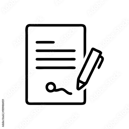Contract icon featuring a simple design with a pen and signature line