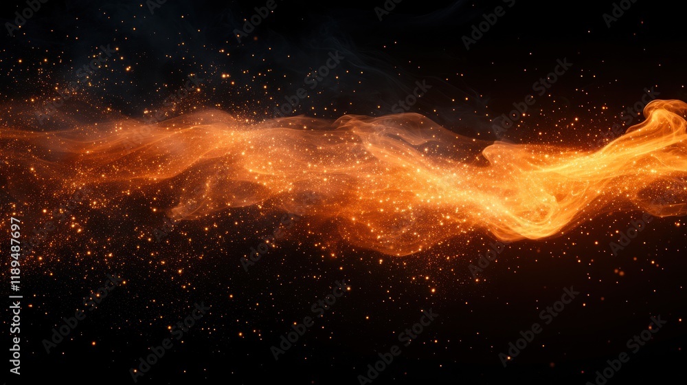 Abstract fiery orange wave with sparks on black background. Abstract fiery orange wave with sparks on black background.