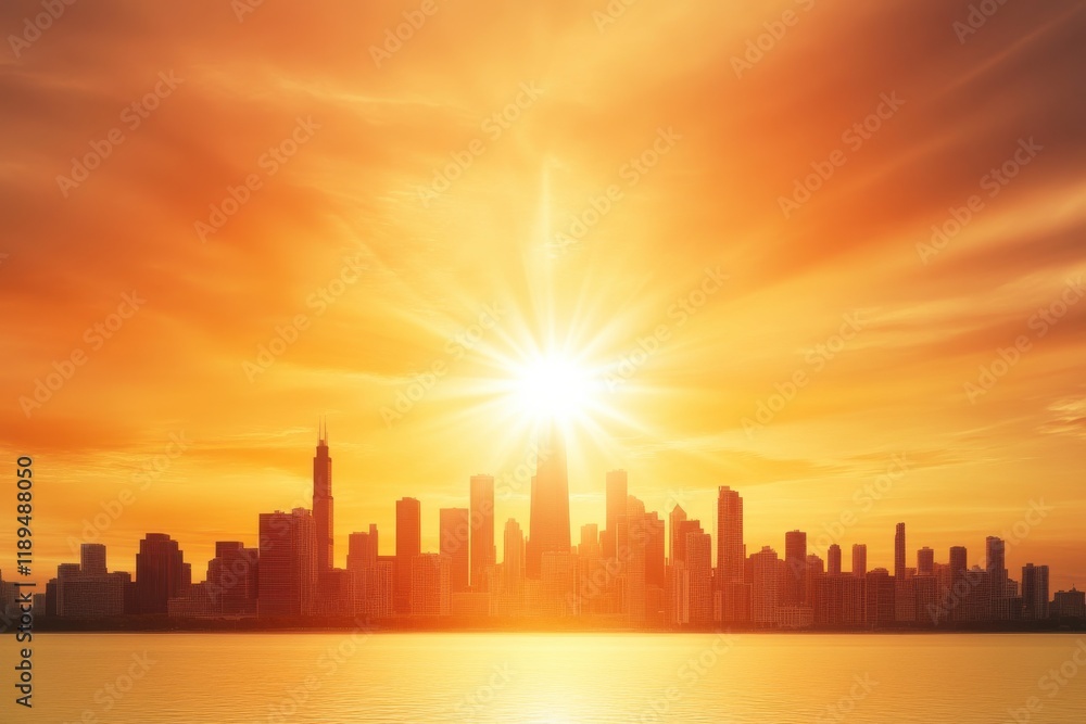 Obraz premium City skyline under intense sun highlighting urban heat and the impact of climate change on urban landscapes