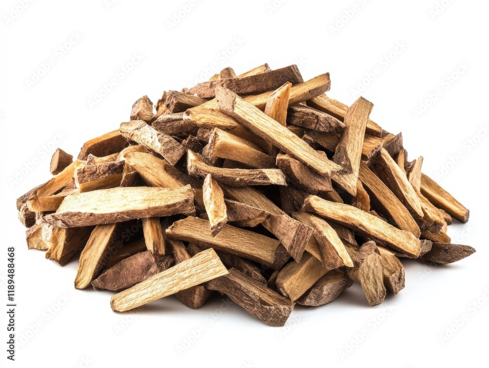 pile of cut and dried burdock root pieces pile of cut and dried burdock root pieces