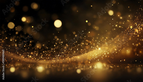 gold particles shining dust bokeh glitter awards abstract on black background