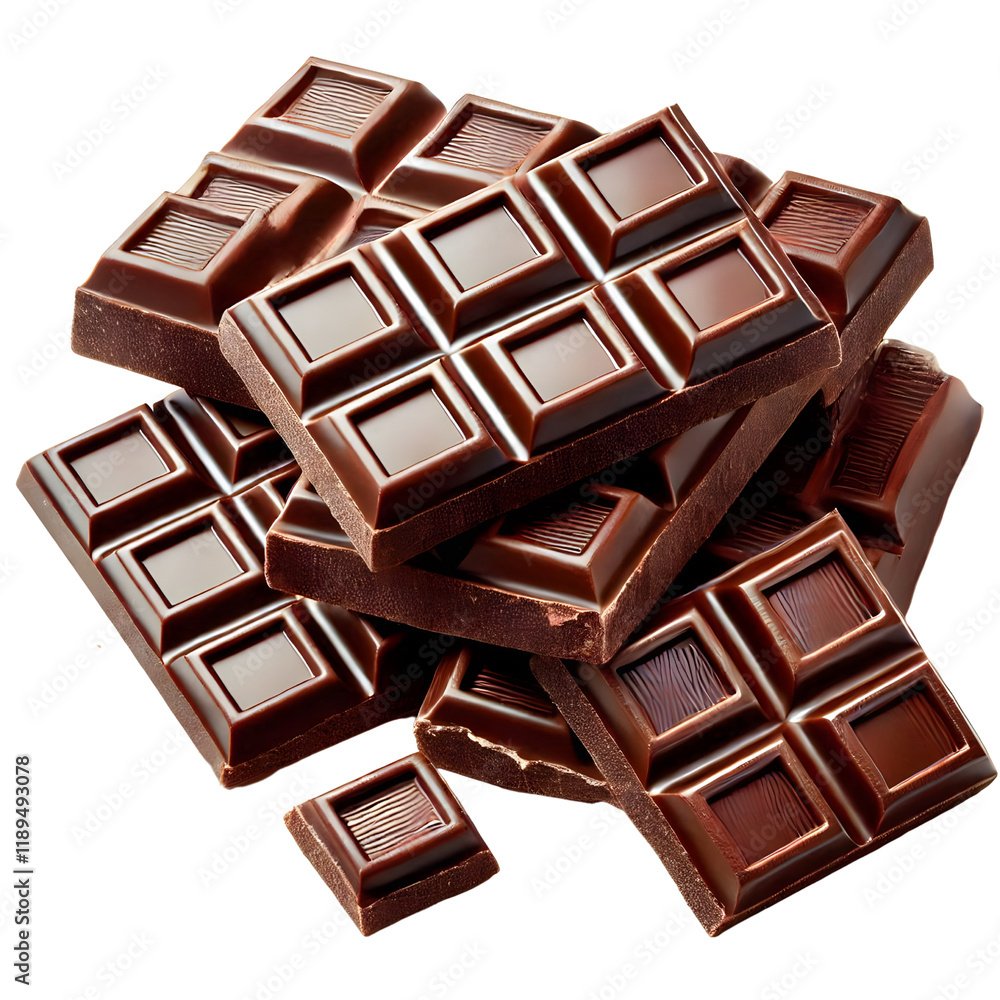 Pieces of Chocolate Bar isolated on transparent background Pieces of Chocolate Bar isolated on transparent background