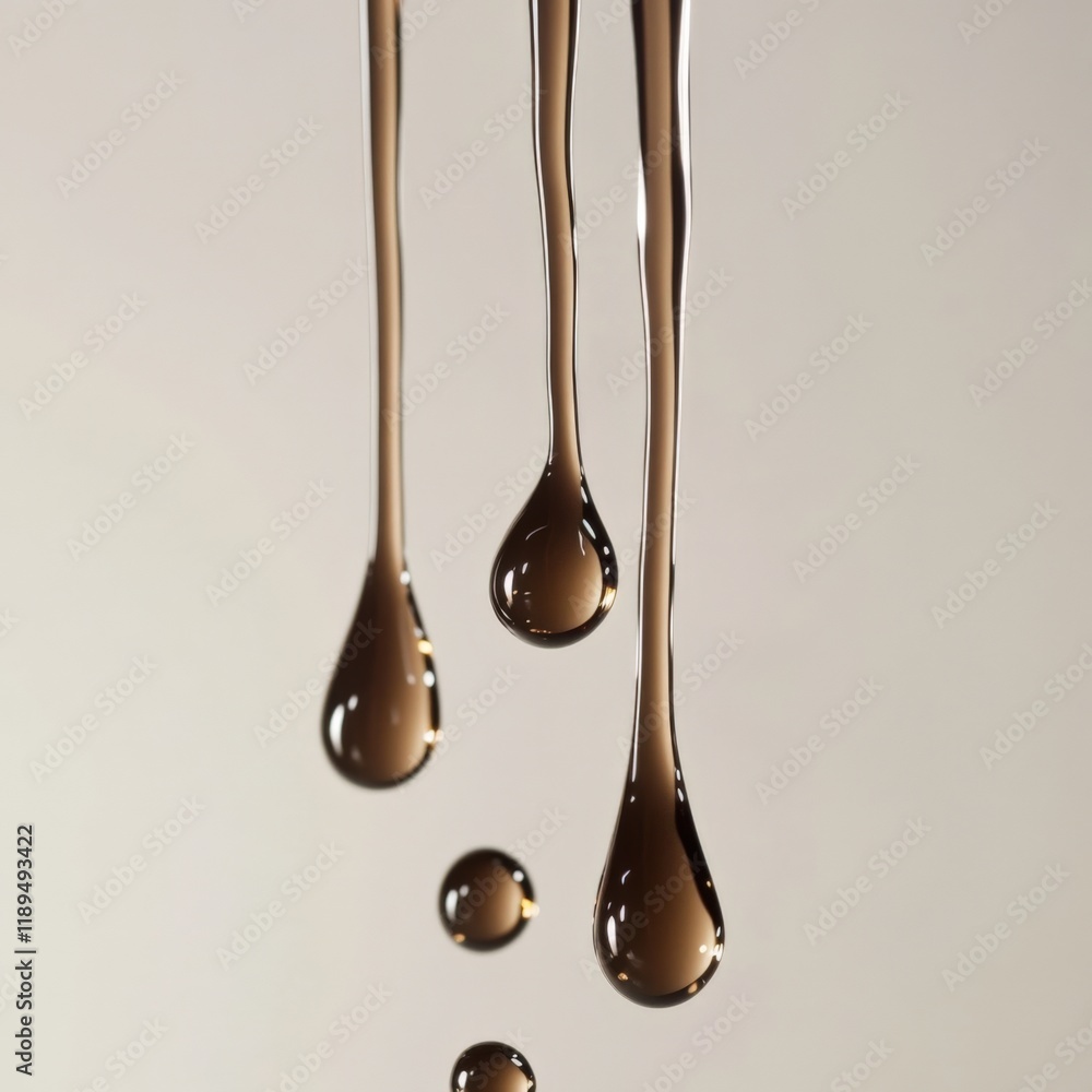brown liquid droplets falling from above with smooth shadows brown liquid droplets falling from above with smooth shadows