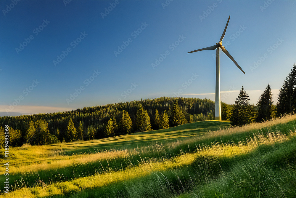 Fototapeta premium wind turbine in a green hilly landscape