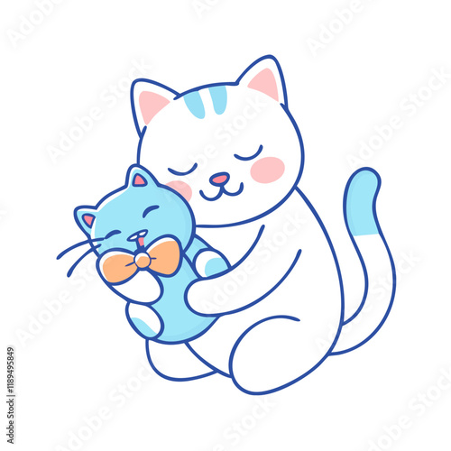 cat cuddling a toy vector icon, cat cuddling a toy vector illustration - simple illustration of cat cuddling a toy, perfect for logos cat cuddling a toy