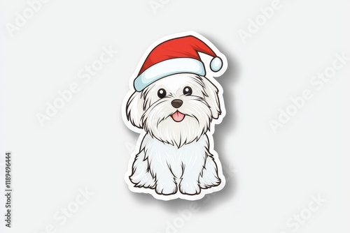 Adorable Cartoon Dog in Santa Hat for Holiday Cheer photo