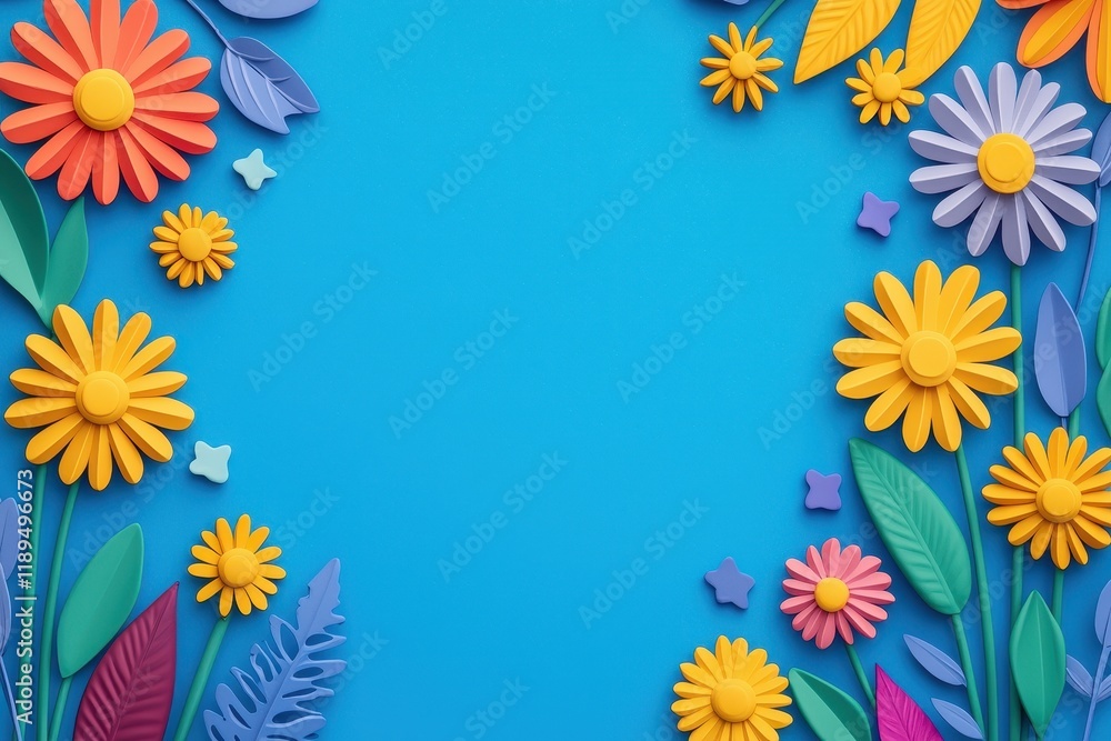Fototapeta premium Colorful Floral Arrangement on Bright Blue Background for Creative Projects