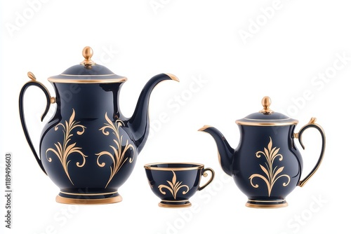 Elegant Blue and Gold Tea Set with Floral Design for Fine Dining