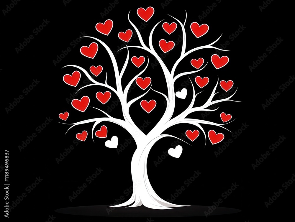 Obraz premium Whimsical Tree of Hearts Against a Dark Background for Love Themes
