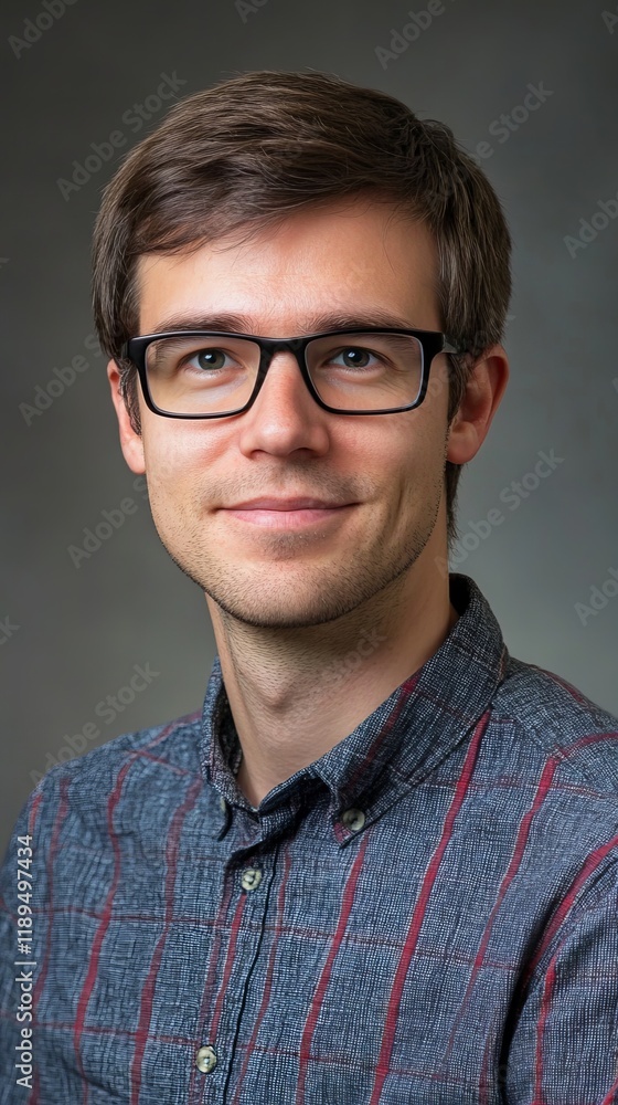 Obraz premium A portrait of a smiling scientist wearing glasses, exuding confidence and professionalism. Ideal for themes of research, innovation, and education in the scientific field.