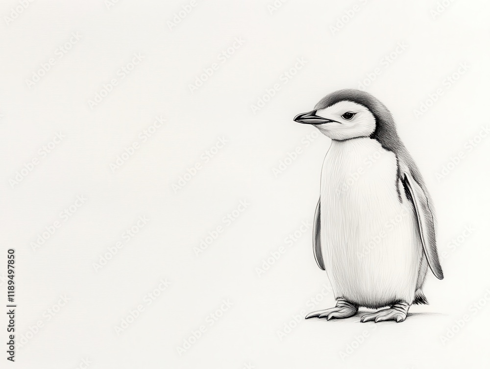 Obraz premium Adorable Illustration of a Penguin Standing Alone on White Background