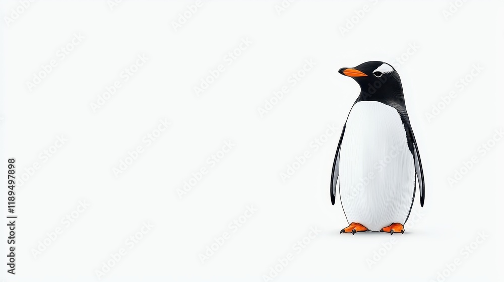 Fototapeta premium Charming Cartoon Penguin Standing Alone on a White Background