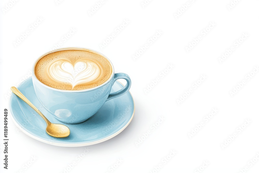 Warm and Inviting Coffee Cup with Heart Latte Art on White Background Warm and Inviting Coffee Cup with Heart Latte Art on White Background