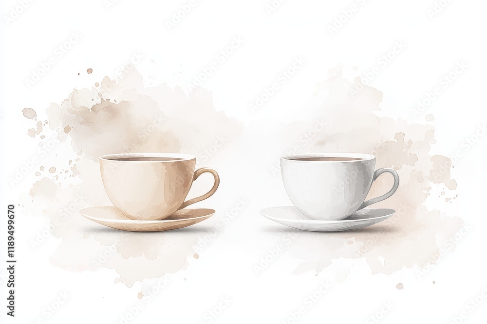 Elegant Watercolor Illustration of Two Coffee Cups on a Soft Background Elegant Watercolor Illustration of Two Coffee Cups on a Soft Background