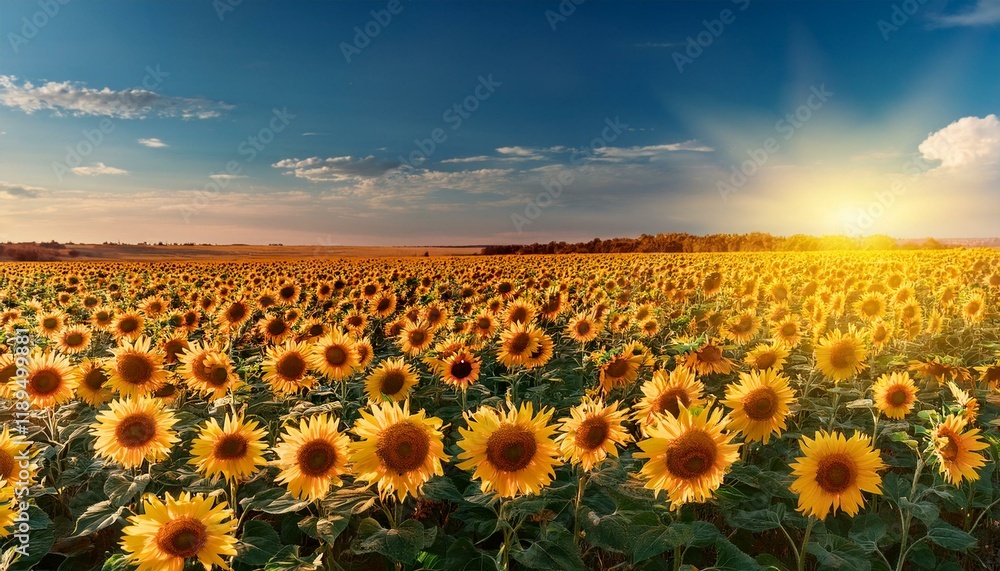 Obraz premium many blooming field of sunflowers in summer