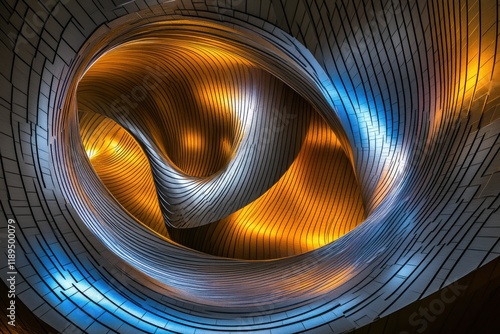 Abstract Metallic Structure with Dynamic Lighting for Modern Architectural Design