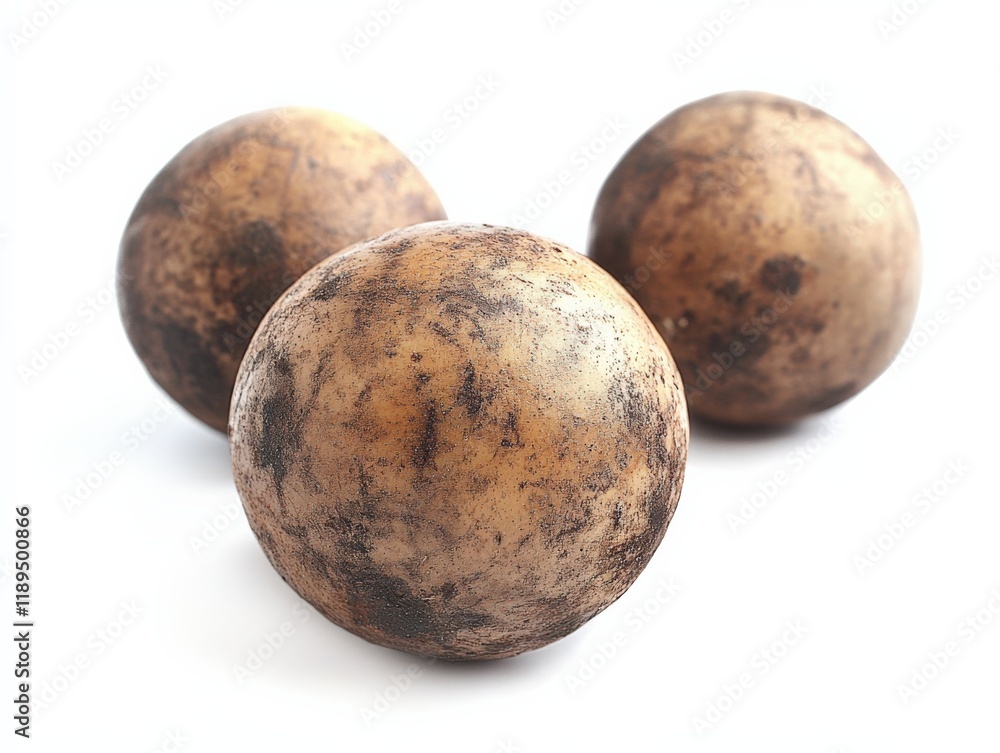 three round brown objects on a white background three round brown objects on a white background