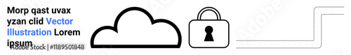 Cloud icon and lock symbolize data security and protection. Ideal for technology, cybersecurity, cloud storage, data protection, privacy, online security, and IT. Landing page
