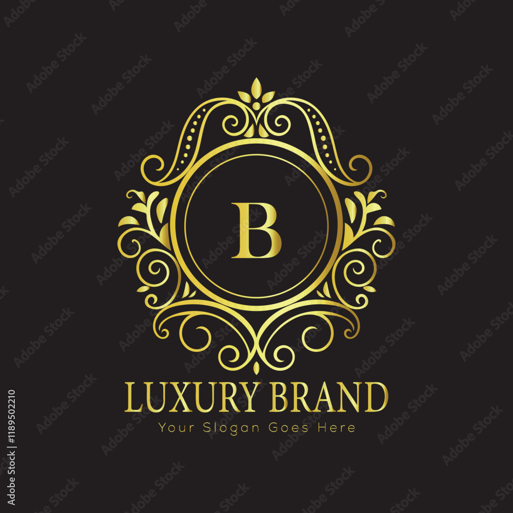 Naklejka premium Letter Luxury brand logo design with a royal gold crown emblem and elegant typography