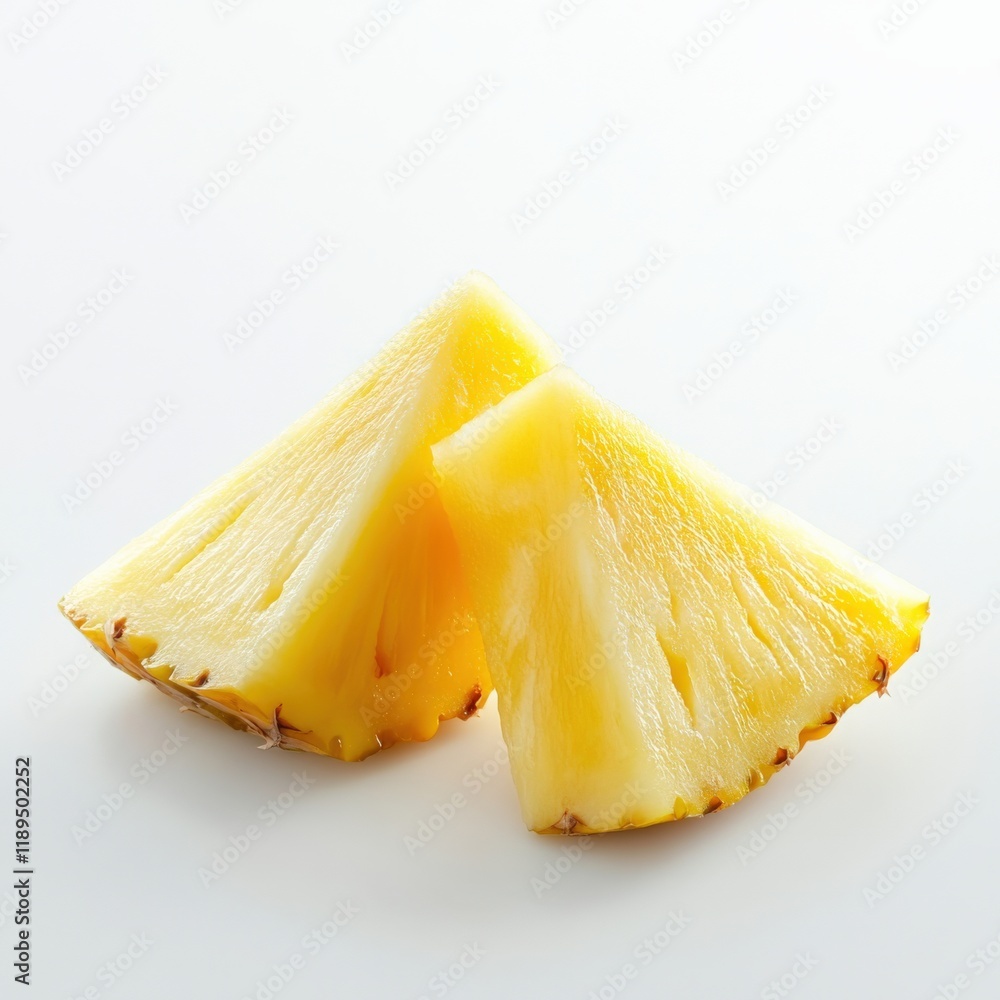 two slices of pineapple on white background two slices of pineapple on white background