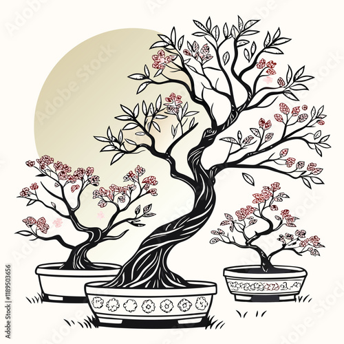 vector illustration of a bonsai tree in japanese style