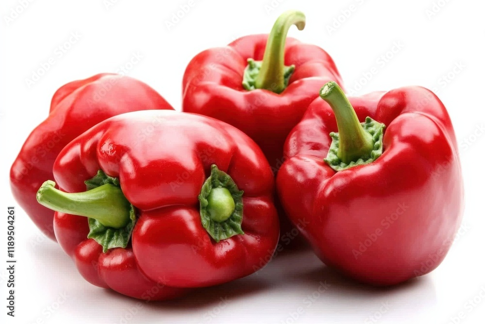 four red bell peppers on white background four red bell peppers on white background