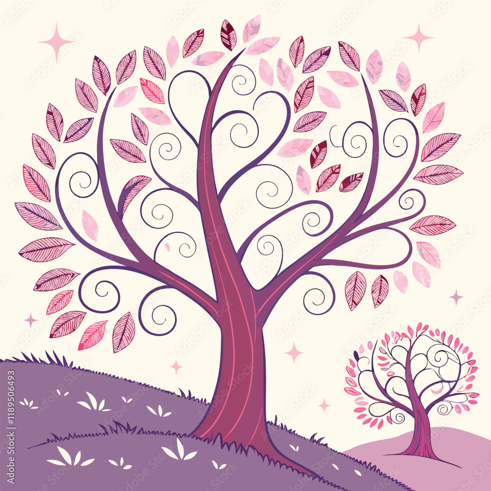 Fototapeta premium tree with pink hearts vector icon