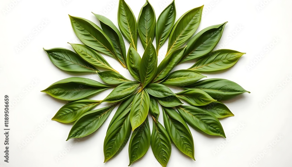 Green Leaf Mandala: A Serene Botanical Arrangement Green Leaf Mandala: A Serene Botanical Arrangement