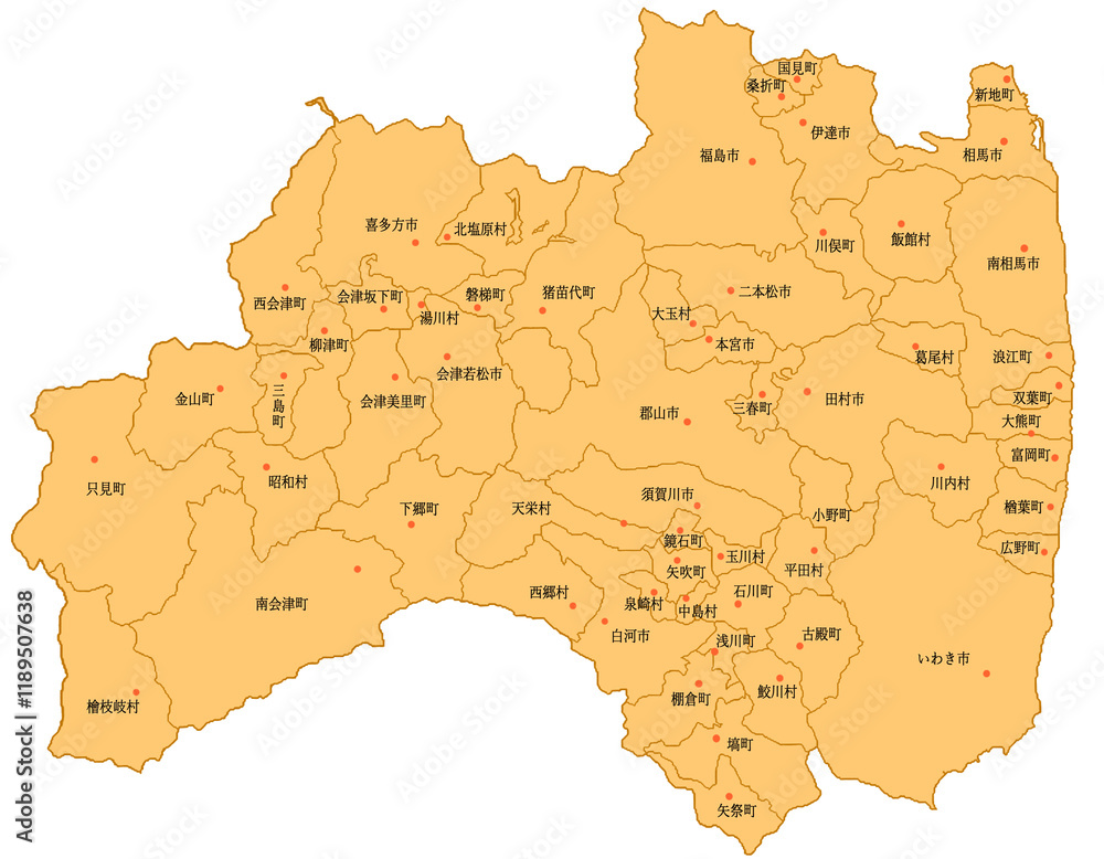 Obraz premium 福島県 地図 オレンジ 斑点 イラスト