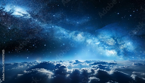 Wallpaper Mural blue nebula with stars and galaxies inside the background glowing like fireflies black sky complex patterns of starlight shadows on distant celestial front cloud structure debris Torontodigital.ca