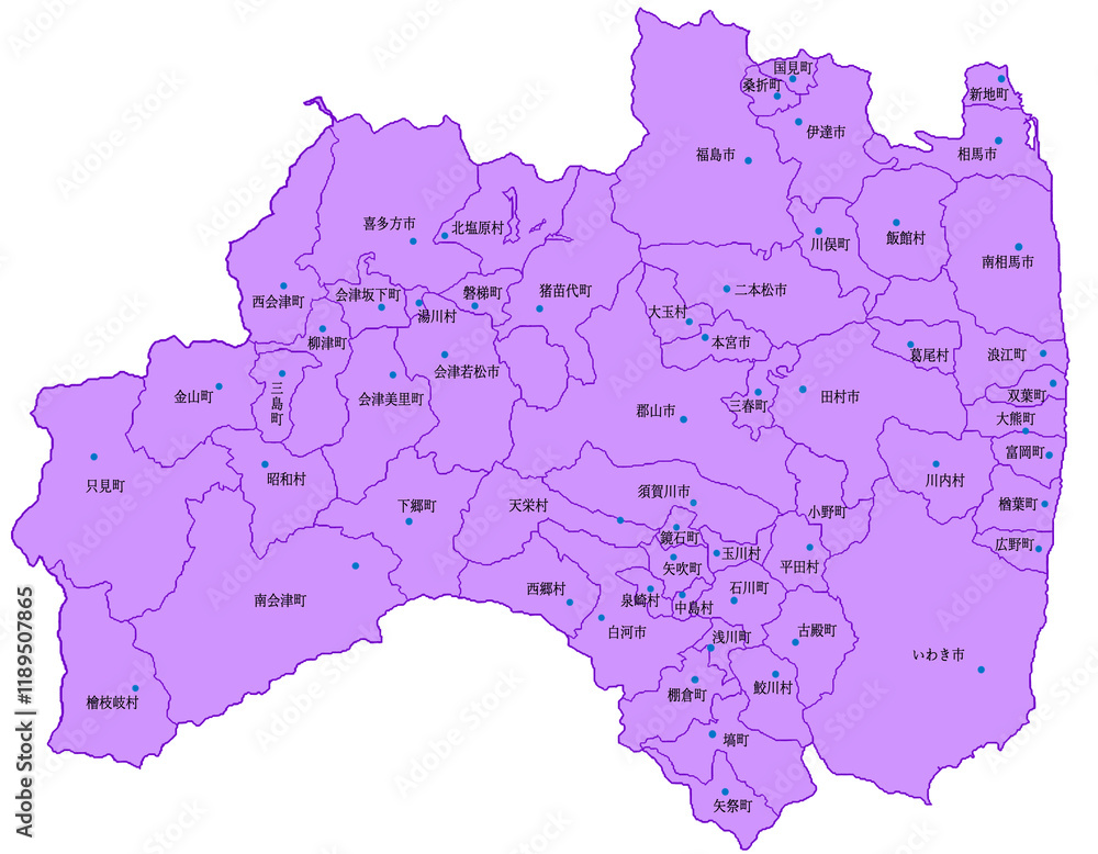 Obraz premium 福島県 地図 紫 斑点 イラスト