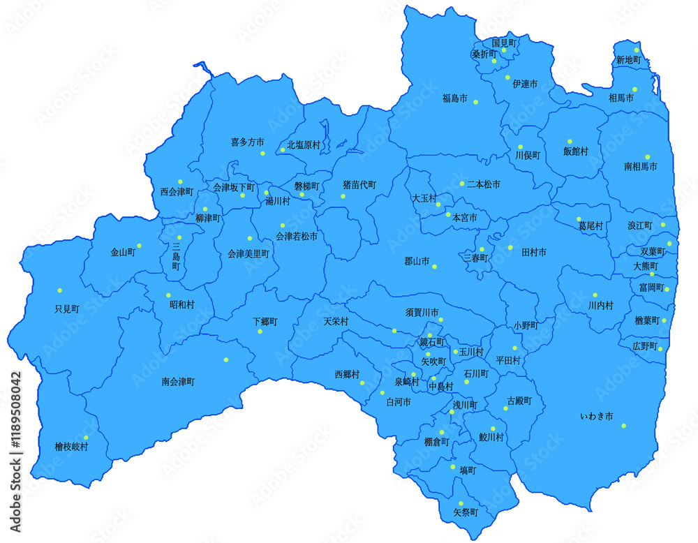 Obraz premium 福島県 地図 ブルー 斑点 イラスト