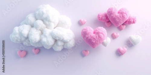 Vector Illustration Set of Fluffy Heart Cloud. White, Blue, Pink and Purple Colors. Concept Design for Valentines Day Postcard, Banner, Leaflets etc. 